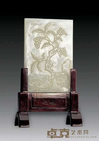 清中期 白玉雕花卉小插牌 8.5×5.8cm